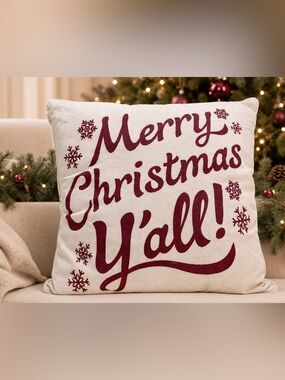 Festive Merry‎ Christmas Pillow - Red and Cream